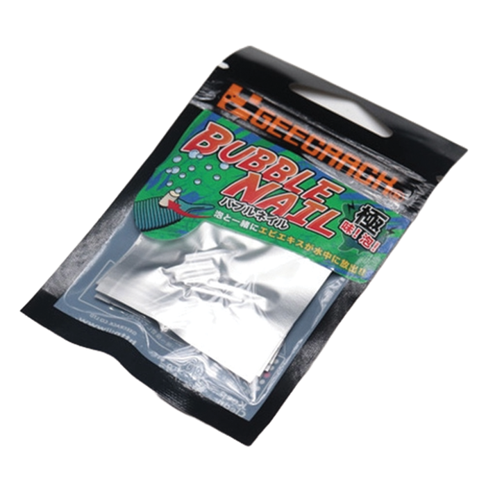GeeCrack Bubble Nail fishing tackle in clear plastic packaging with colorful label featuring bubbles and product name, designed for use with fishing lures.