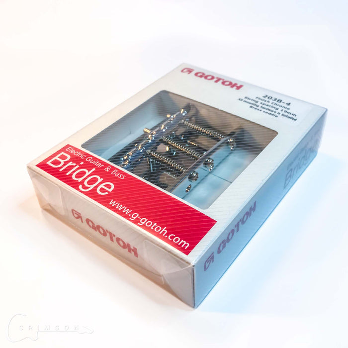 Gotoh 203B-4 Bass Bridge - Silver - Showing Box