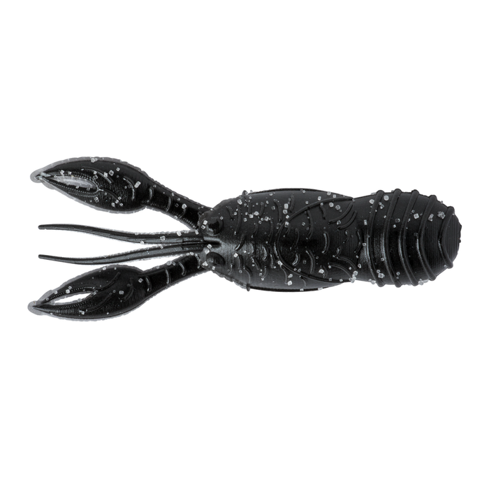 Great Lakes Finesse Juvy Craw fishing lure in black with textured claws and segmented body, designed for freshwater fishing tackle and musky targeting.