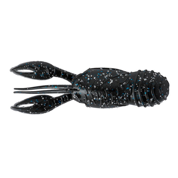 Great Lakes Finesse Juvy Craw fishing lure designed to mimic a small crawfish, black with blue and silver flecks, ideal for fishing tackle and lure enthusiasts.