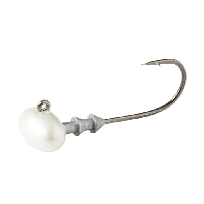 Great Lakes Finesse Stealth Football Head Jig featuring a white football-shaped head and a single sharp hook designed for precision fishing tackle use.