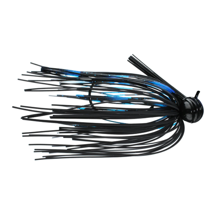Greenfish Tackle Crawball Living Rubber Football Jig featuring a black and blue skirt with flexible rubber strands designed for effective fishing tackle use.