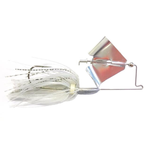 Greenfish Tackle HammerHead Buzzbait fishing lure with a shiny nickel blade, white skirt, and robust wire frame designed for musky and freshwater fishing tackle.