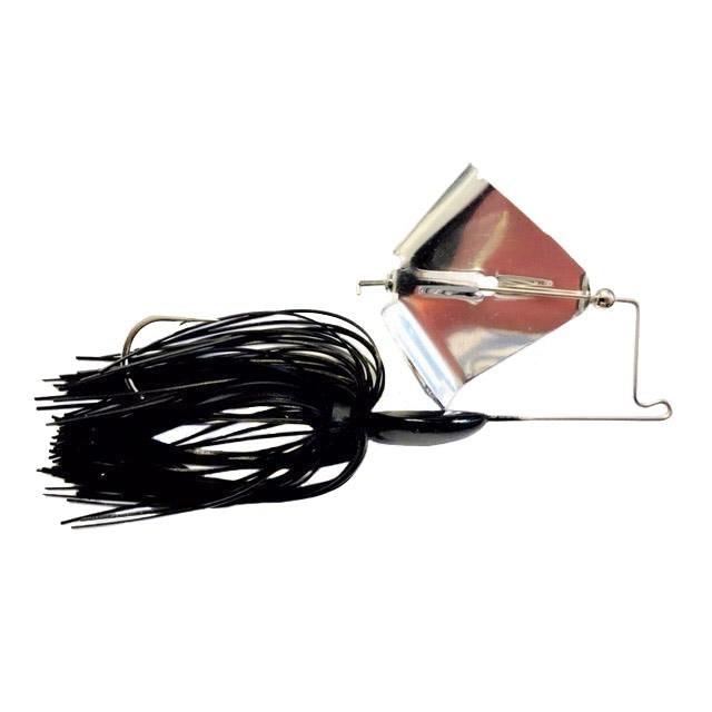 Greenfish Tackle HammerHead Buzzbait featuring a black skirt and a shiny silver spinner blade designed for effective fishing lure action in freshwater environments.