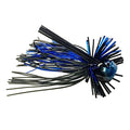 Greenfish Tackle Itty-Bitty Living Rubber Finesse Jig in black and blue with a weighted head and multiple rubber strands designed for fishing tackle and finesse lure applications.