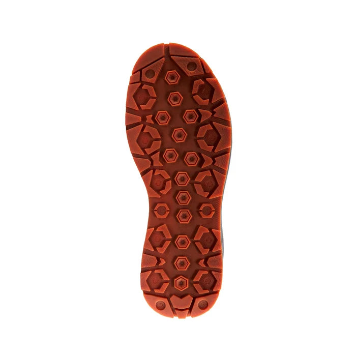Sole view of the Grundens Bedrock Wading Boot-Rubber Sole showing its deep treads and hexagonal pattern designed for traction and stability on wet surfaces.