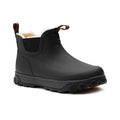 Grundens Deviation Sherpa Ankle Boot in black with durable waterproof material, fleece lining for warmth, slip-resistant sole, and pull tabs for easy wear, designed for cold weather fishing.