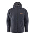 Grundens Turbulence Insulated Hoodie in dark gray with full front zipper, hood, and lightweight insulated design for warmth and comfort during outdoor fishing activities.