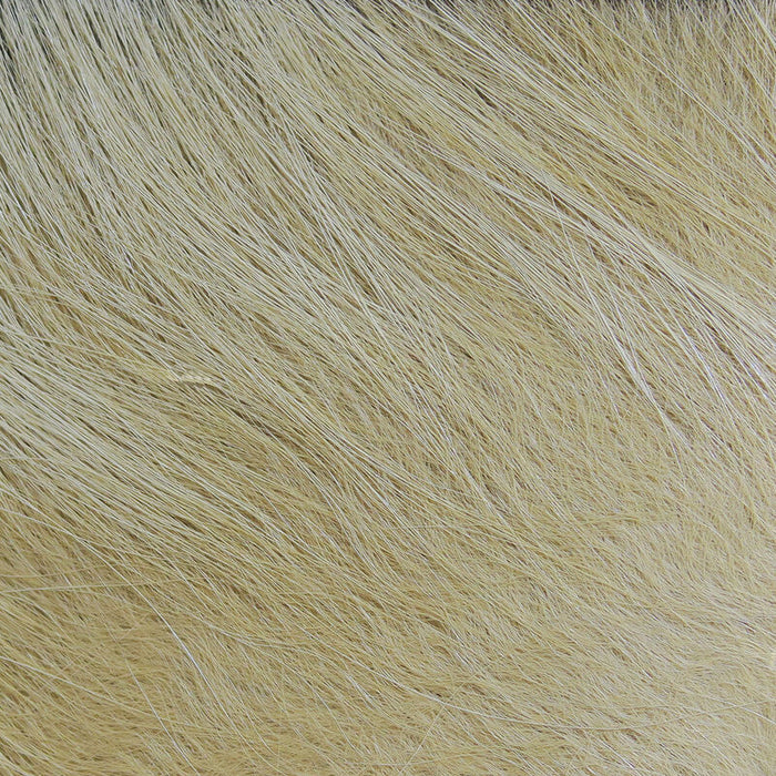 Close-up of soft, creamy beige fur texture of Hareline Arctic Fox Hair, used in fishing tackle for creating natural-looking fishing lures and fly tying materials.