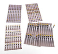 Multiple sheets of Hareline Artificial Jungle Cock feathers displayed on a white background, showcasing natural brown and black coloring with yellow accents, used for fishing tackle and fly tying.