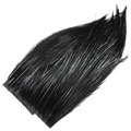 Hareline Bugger Hackle Patch showing glossy black feathers used for fly tying and creating fishing lures, ideal for musky and other fishing tackle applications.