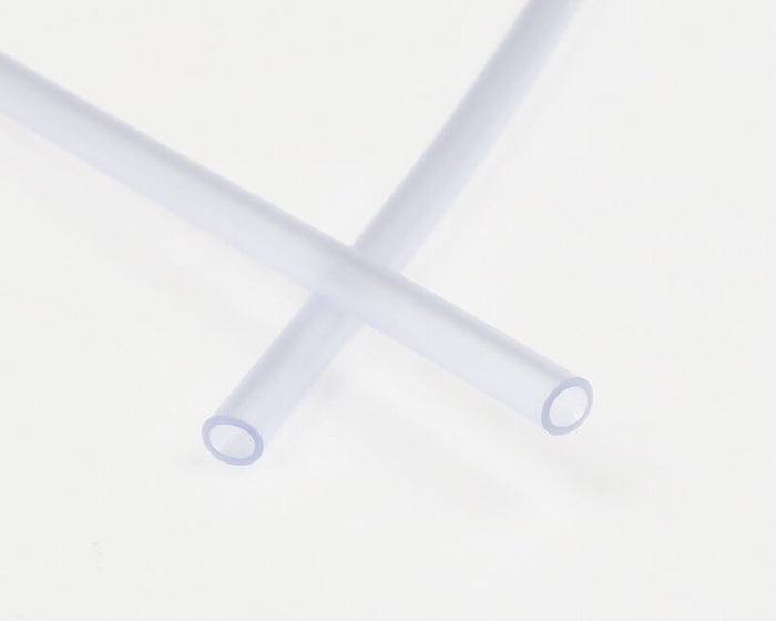 Two clear, flexible tubes designed for fishing applications, shown on a white background, identified as Hareline Hook Holder Tubing for securing hooks in fishing tackle setups.