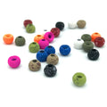 Hareline Mottled Tactical Tungsten Beads in various colors including orange, pink, blue, green, black, white, and tan, designed for fishing tackle and fly fishing applications.