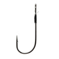Single dark metal fishing hook with a straight shank and barb, identified as Hayabusa FPP Straight Shank Hook, designed for musky fishing tackle.