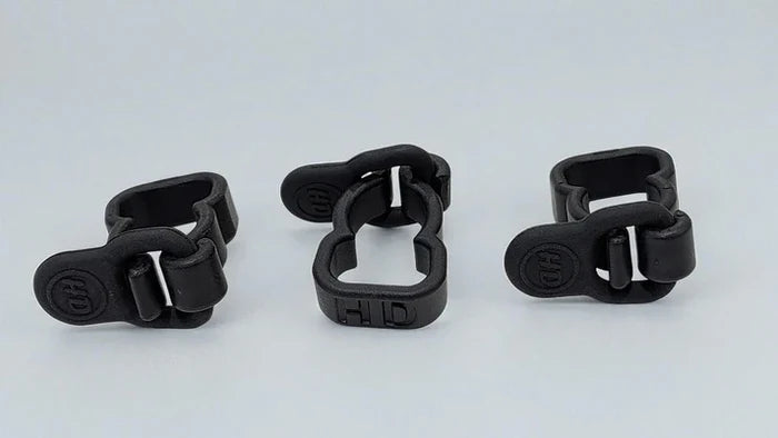 HD Innovations HD Pole Clips (3-Pack), black durable plastic clips designed to securely hold fishing rods and accessories, ideal for organizing fishing tackle and gear.