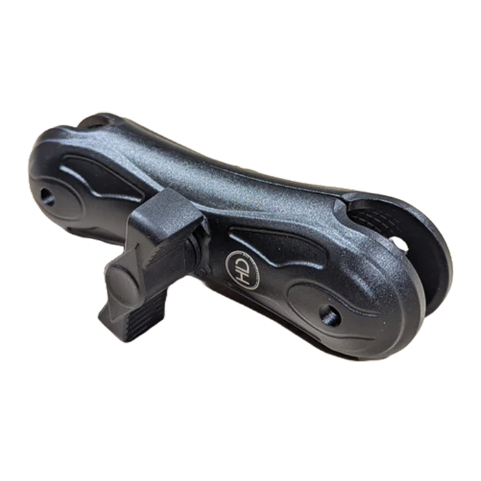 Black durable arm component with mounting clip designed for secure attachment, shown isolated on white background, HD Innovations UMS 9" Arm (FOR 1.5" BALL).