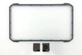 HDS-9 LIVE Bezel and SD-Card Door 000-14591-001 shown as a thin rectangular black bezel frame with two small black plastic components below, designed for marine electronics display protection and card access.