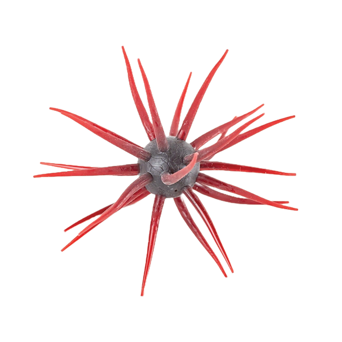 Red and black multi-pronged soft fishing lure designed for attracting muskies, shown against a white background, part of the Hideup Coike Fullcast fishing tackle collection.