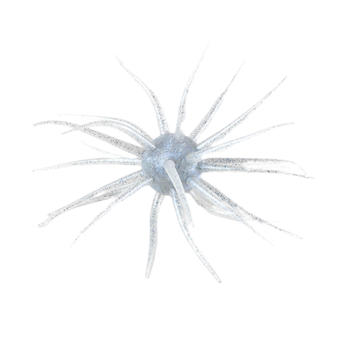 Hideup Coike Fullcast fishing lure in translucent white with multiple soft, flexible appendages designed to mimic aquatic prey for effective fishing tackle use.