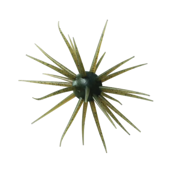 Hideup Coike Fullcast fishing lure with numerous thin, flexible, greenish-brown appendages radiating from a central rounded body, designed for musky fishing tackle.