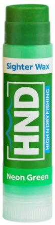 A green stick of High and Dry Sighter Wax in neon green color, used for marking fishing rods and tackle, displayed against a white background.
