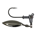 Hog Farmer Bait Company War Pig HD Underspin fishing lure featuring a sharp single hook and shiny metallic blade, designed for effective fishing tackle performance.