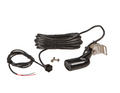 HST-WSU 83/200 kHz Skimmer Transducer with Temp Sensor 000-0106-48, black marine electronics device with attached long cable, metal mounting bracket, and two screws for fishing tackle installation.