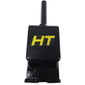 HT Ice Anchor Tool - Power Drive, black metal ice fishing accessory with yellow HT logo designed for securing ice anchors securely in frozen water.