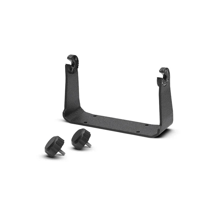 Humminbird GM S10 - GIMBAL MOUNT SOLIX 10 740172-1 showing a black gimbal mount bracket with two accompanying locking knobs designed for secure attachment of marine electronics on fishing boats.