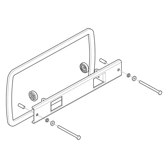 Diagram of the Humminbird IDMK H7R - IN-DASH MOUNTING KIT HELIX 7 ALL MODELS 740174-1 showing mounting bracket, screws, and spacers designed for secure installation in marine electronics dashboards.