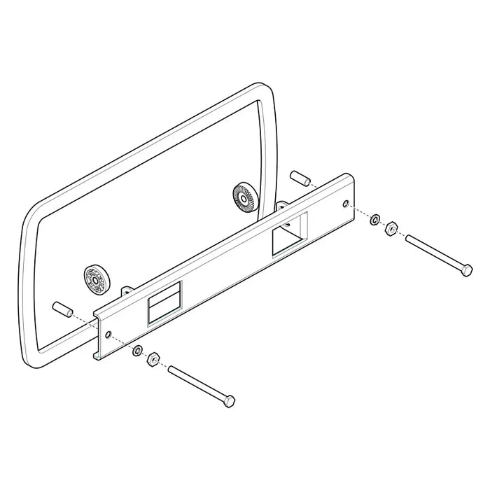 Technical line drawing showing the components and assembly of the Humminbird IDMK H7R2 - IN-DASH MOUNTING KIT HELIX 7 ALL MODELS 740200-1 including mounting bracket, screws, and hardware for securing in-dash installation.