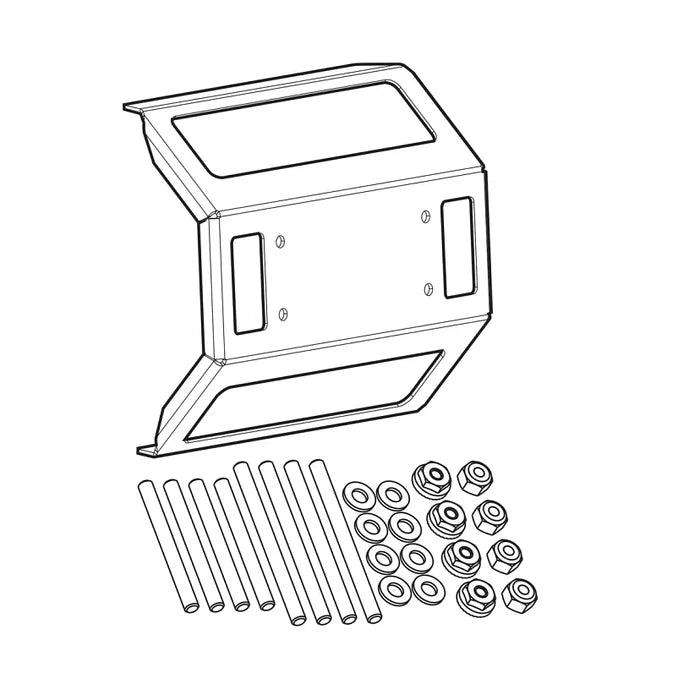 Humminbird IDMK S10R - IN-DASH MOUNTING KIT SOLIX 10 MODELS 740173-1 showing a black mounting bracket with multiple screws, washers, and nuts for secure installation.