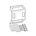 Line drawing of a mounting kit including a rectangular bracket with cutouts, several cylindrical spacers, washers, and nuts designed for the Humminbird IDMK S15R - IN-DASH MOUNTING KIT SOLIX 15 MODELS 740177-1.