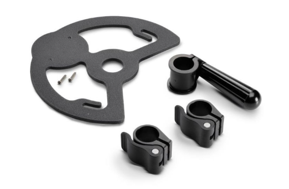 Humminbird Mega 360 Ice Adapter 740198-1 shown as a black mounting bracket with adjustable clamps and screws designed for secure attachment of marine electronics on ice fishing gear.