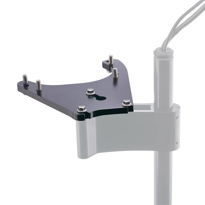 Humminbird MEGA 360 MOUNTING PLATE - ULTREX black metal mounting plate with bolts, designed to attach marine electronics securely to a boat mount arm.