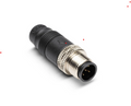 Humminbird N2K Terminator Male m 760036-1 black and silver marine electronic connector with four gold pins and threaded metal collar for secure fishing tackle connection.