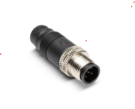 Humminbird N2K Terminator Male m 760036-1 black and silver marine electronic connector with four gold pins and threaded metal collar for secure fishing tackle connection.