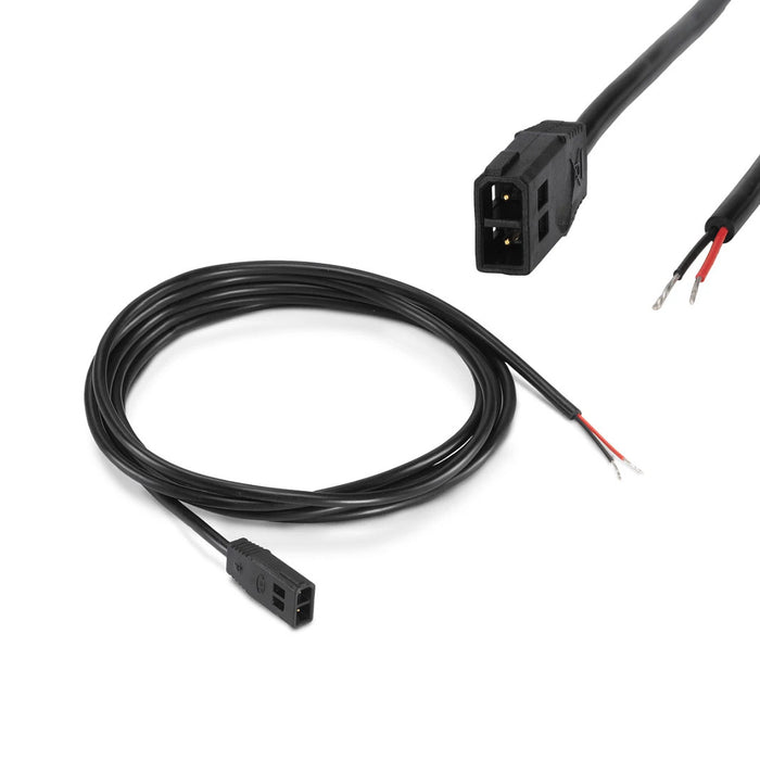 Humminbird Power Cables (PC 10, 11, 12, 13) shown as a coiled black cable with a rectangular connector on one end and exposed red and black wires on the other, used for marine electronics and fishing tackle.