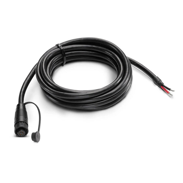 Coiled black Humminbird Power Cables (PC 10, 11, 12, 13) with a multi-pin connector on one end and exposed red and black wires on the other, used for marine electronics.