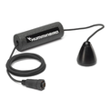 Humminbird XI 14 HW Dual Spectrum Chirp Xplore Ice Transducer 710313-1 with black cylindrical protective foam housing and cable connected to a compact black cone-shaped sensor.