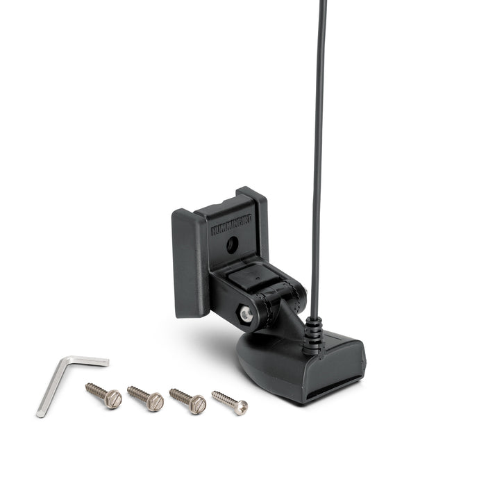 Humminbird XNT 9 HW T - HELIX DUAL SPECTRUM CHIRP W/ TEMP TRANSOM TRANSDUCER 710274-1 marine electronics transducer with mounting bracket, cable, four screws, and installation hex key.