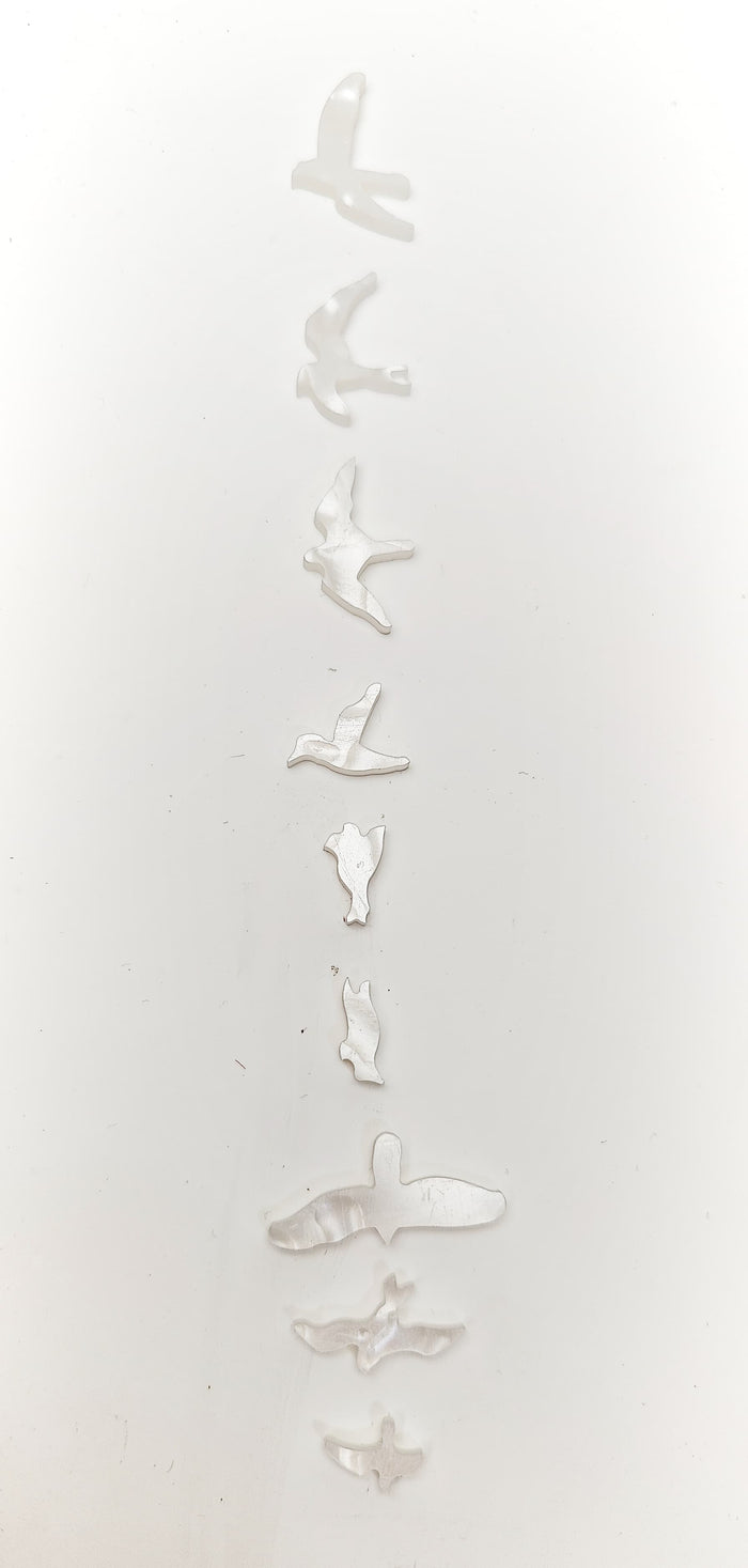 Inlay Set - 9 Bird Shaped Imitation Mother of Pearl Inlays