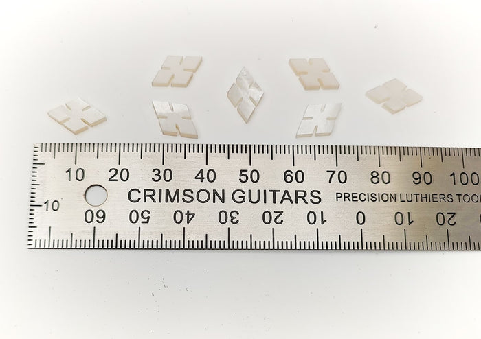 Inlay Set - Notched Diamond - Mother of Pearl - Set of 12 - Showing size