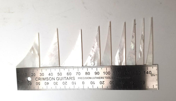 Inlay Set - Shark Fin - Mother or Pearl and Imitation Mother of Pearl - Set of 10 - Showing Size