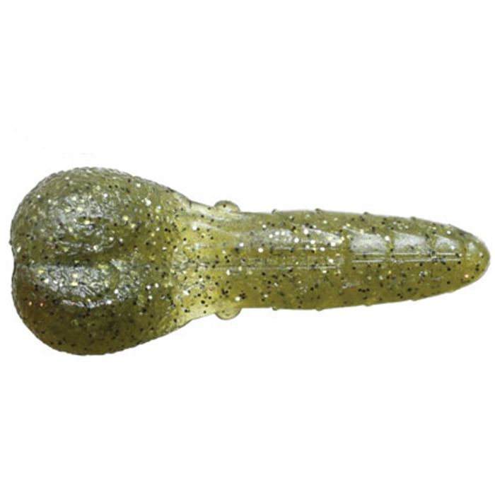 Soft plastic fishing lure in translucent green with black speckles, shaped with a bulbous end and tapered body, designed for use with Issei AK Punch fishing tackle.