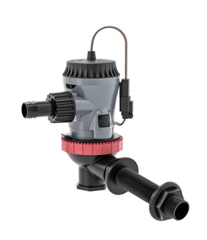 Johnson Pumps Aqua O₂ 800gph - Fishing Livewell Pumps (10-13643-01) in gray and black with red accent, featuring a compact design and threaded connections for marine livewell water circulation.