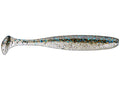 Keitech Easy Shiner soft plastic fishing lure in translucent gray with blue and black glitter, designed for freshwater fishing and effective as part of fishing tackle.