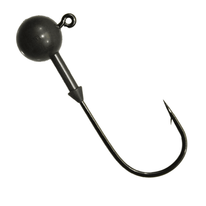 Keitech Tungsten Super Round Jigs featuring a round tungsten head with an attached sharp fishing hook, designed for effective fishing tackle use.