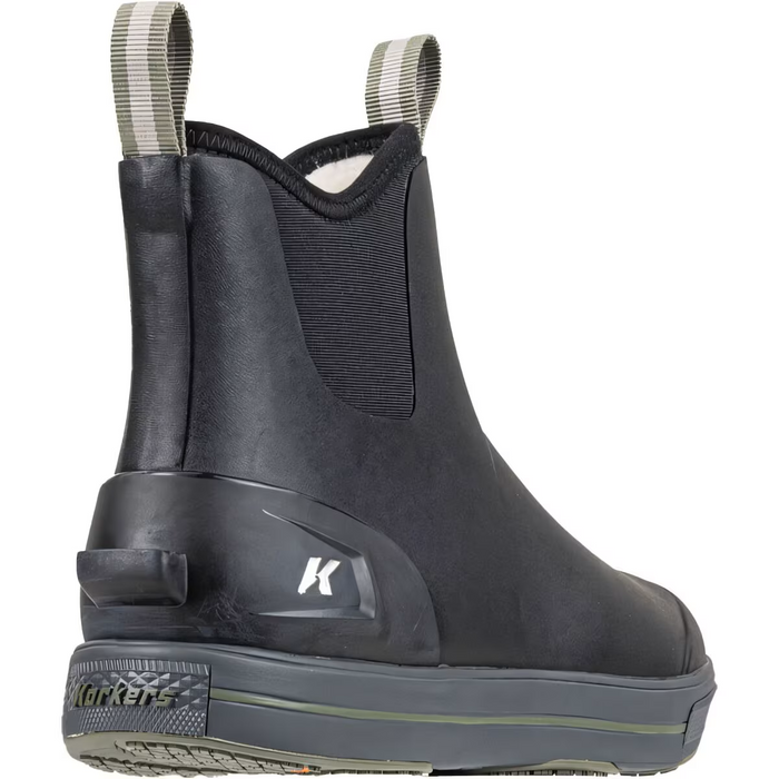 Korkers Neo Flex Thermo w/Fixed Kling-On Sole - Men's Ankle Boots in black with pull tabs, featuring durable waterproof material and slip-resistant sole, designed for fishing and outdoor use.