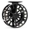 Lamson Guru S HD Fly Reel in matte black finish with a large arbor design and ergonomic handle, ideal for precision fly fishing and durable performance.